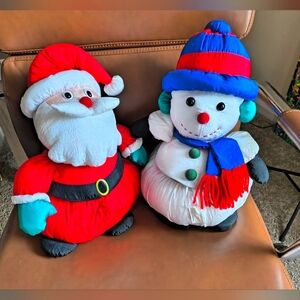 Vintage Christmas Stuffed Snowman and Santa With Hidden Pockets